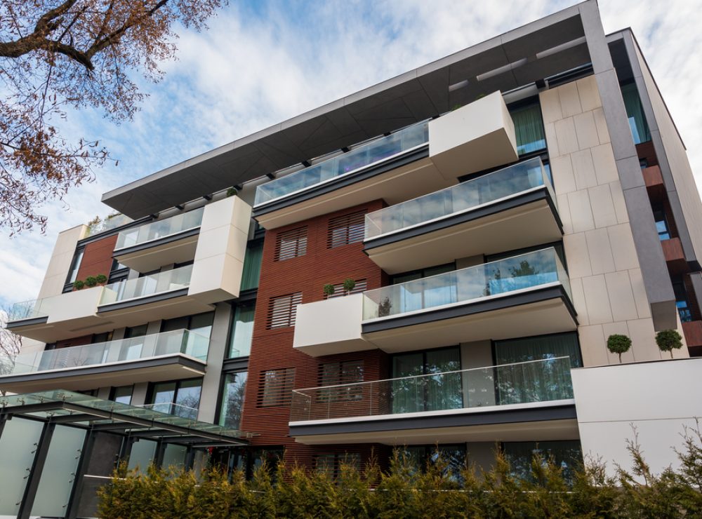 Modern apartment house during the day, Bucharest, Romania